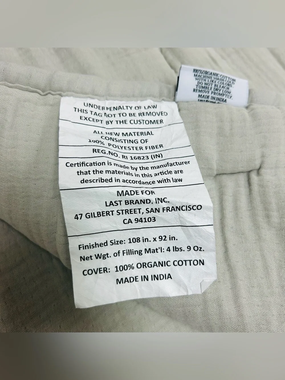 NWOT QUINCE Organic Airy Gauze Dream Quilt King/Cal King Fog Grey 8690